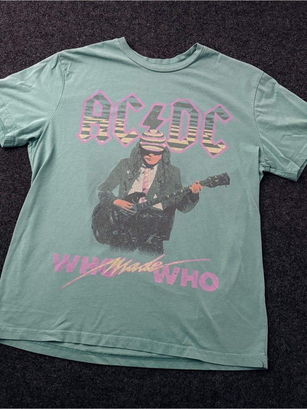 ACDC Who Made Who North American Tour 1986 Graphic T-Shirt Size Large Teal Blue